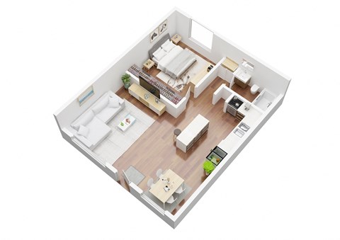 Floor plan for 1 bed, 1 bath, 742 sqft